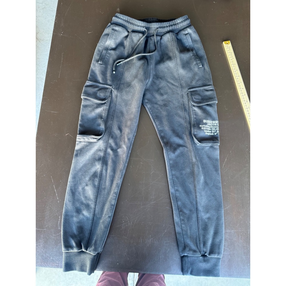Burberry Horseferry Print Cargo Joggers Black Cotton Sweatpants Mens Medium